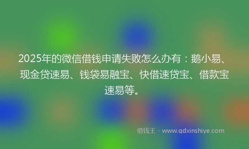2025年的微信借钱申请失败怎么办有：鹅小易、现金贷速易、钱袋易融宝、快借速贷宝、借款宝速易等。