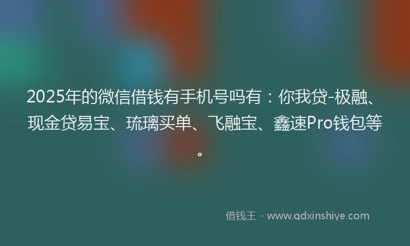 2025年的微信借钱有手机号吗有：你我贷-极融、现金贷易宝、琉璃买单、飞融宝、鑫速Pro钱包等。
