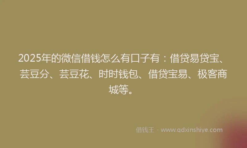 2025年的微信借钱怎么有口子有：借贷易贷宝、芸豆分、芸豆花、时时钱包、借贷宝易、极客商城等。