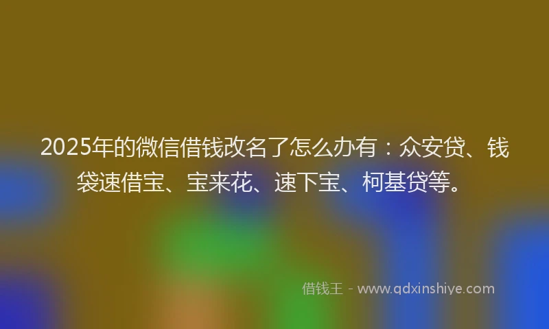 2025年的微信借钱改名了怎么办有：众安贷、钱袋速借宝、宝来花、速下宝、柯基贷等。
