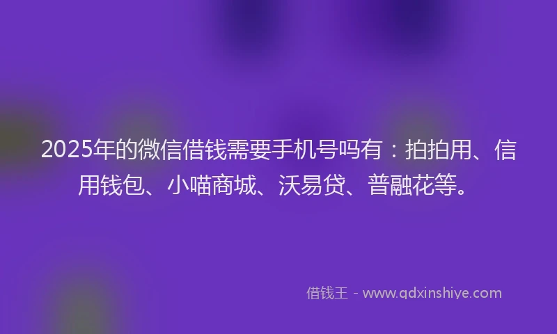 2025年的微信借钱需要手机号吗有：拍拍用、信用钱包、小喵商城、沃易贷、普融花等。