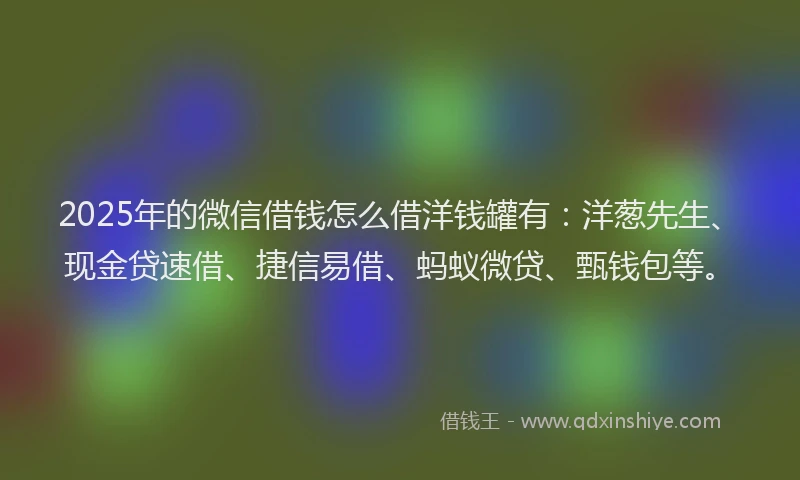 2025年的微信借钱怎么借洋钱罐有：洋葱先生、现金贷速借、捷信易借、蚂蚁微贷、甄钱包等。