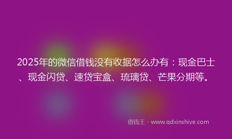 2025年的微信借钱没有收据怎么办有：现金巴士、现金闪贷、速贷宝盒、琉璃贷、芒果分期等。