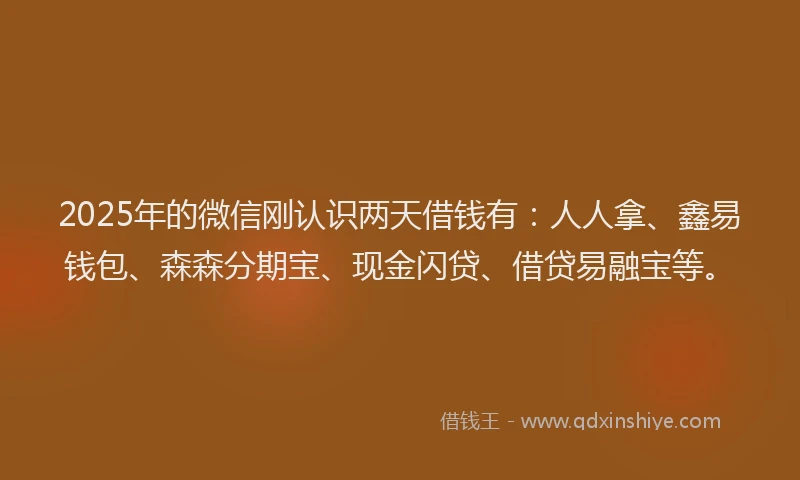 2025年的微信刚认识两天借钱有：人人拿、鑫易钱包、森森分期宝、现金闪贷、借贷易融宝等。