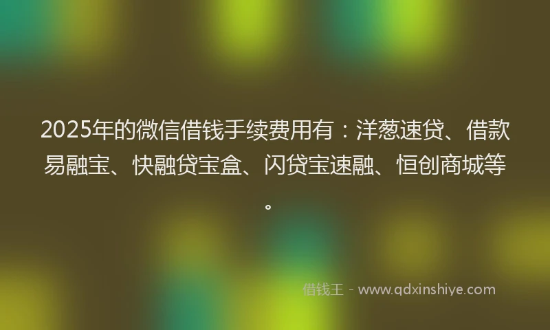 2025年的微信借钱手续费用有：洋葱速贷、借款易融宝、快融贷宝盒、闪贷宝速融、恒创商城等。