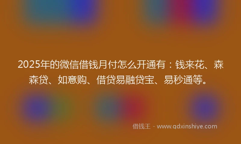 2025年的微信借钱月付怎么开通有：钱来花、森森贷、如意购、借贷易融贷宝、易秒通等。