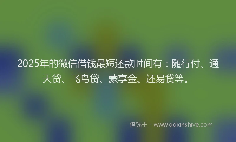 2025年的微信借钱最短还款时间有：随行付、通天贷、飞鸟贷、蒙享金、还易贷等。