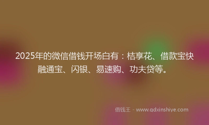 2025年的微信借钱开场白有：桔享花、借款宝快融通宝、闪银、易速购、功夫贷等。