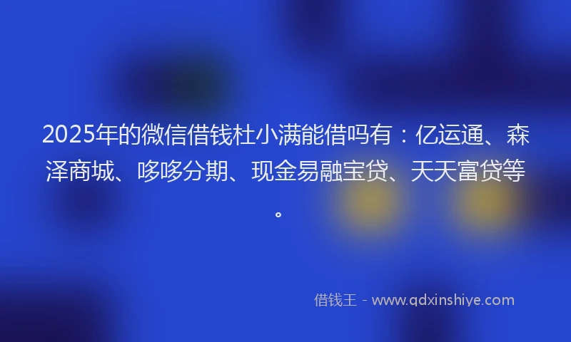2025年的微信借钱杜小满能借吗有：亿运通、森泽商城、哆哆分期、现金易融宝贷、天天富贷等。