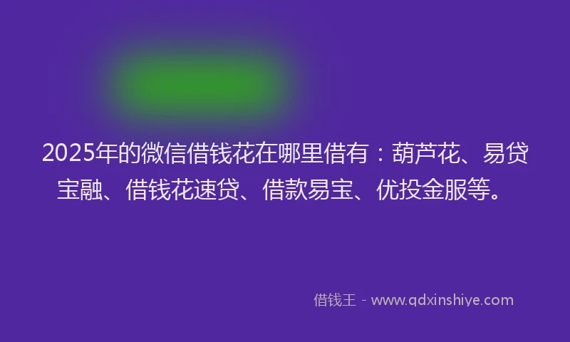 2025年的微信借钱花在哪里借有：葫芦花、易贷宝融、借钱花速贷、借款易宝、优投金服等。