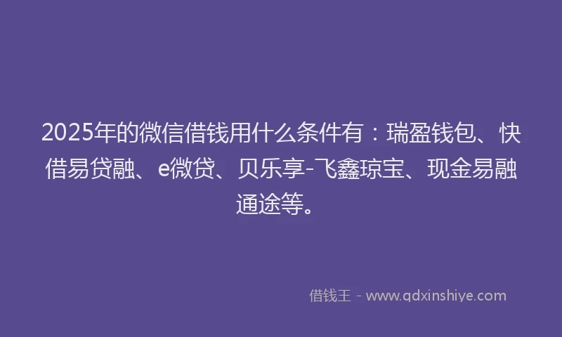 2025年的微信借钱用什么条件有：瑞盈钱包、快借易贷融、e微贷、贝乐享-飞鑫琼宝、现金易融通途等。