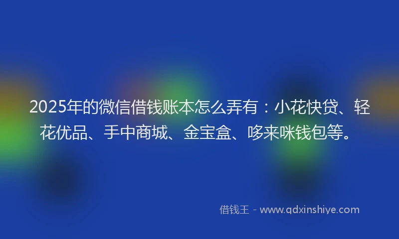 2025年的微信借钱账本怎么弄有：小花快贷、轻花优品、手中商城、金宝盒、哆来咪钱包等。