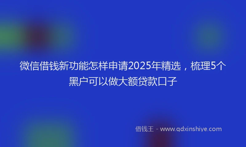 微信借钱新功能怎样申请2025年精选，梳理5个黑户可以做大额贷款口子