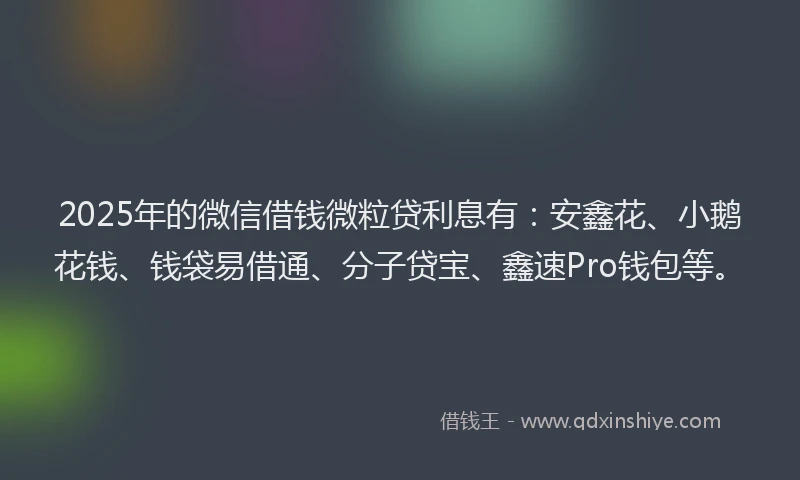 2025年的微信借钱微粒贷利息有：安鑫花、小鹅花钱、钱袋易借通、分子贷宝、鑫速Pro钱包等。