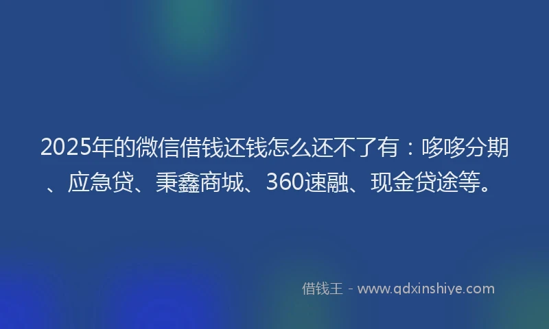 2025年的微信借钱还钱怎么还不了有：哆哆分期、应急贷、秉鑫商城、360速融、现金贷途等。