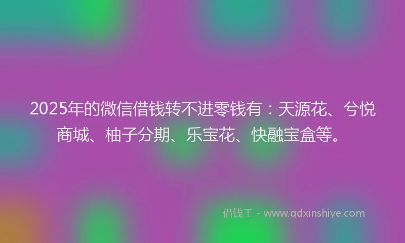 2025年的微信借钱转不进零钱有：天源花、兮悦商城、柚子分期、乐宝花、快融宝盒等。