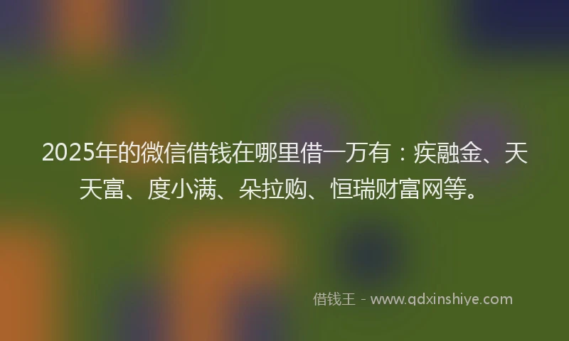 2025年的微信借钱在哪里借一万有：疾融金、天天富、度小满、朵拉购、恒瑞财富网等。