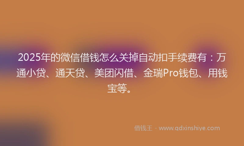 2025年的微信借钱怎么关掉自动扣手续费有：万通小贷、通天贷、美团闪借、金瑞Pro钱包、用钱宝等。