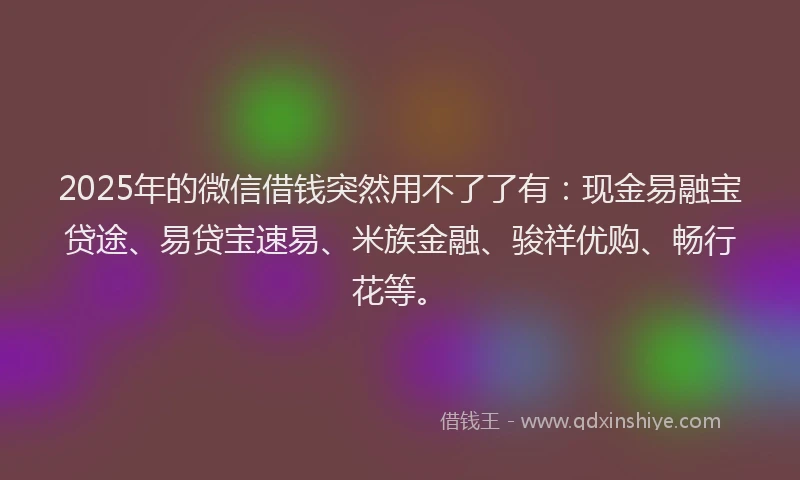 2025年的微信借钱突然用不了了有：现金易融宝贷途、易贷宝速易、米族金融、骏祥优购、畅行花等。