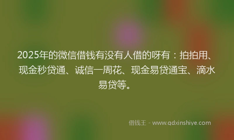 2025年的微信借钱有没有人借的呀有：拍拍用、现金秒贷通、诚信一周花、现金易贷通宝、滴水易贷等。