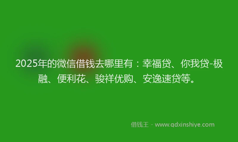 2025年的微信借钱去哪里有：幸福贷、你我贷-极融、便利花、骏祥优购、安逸速贷等。