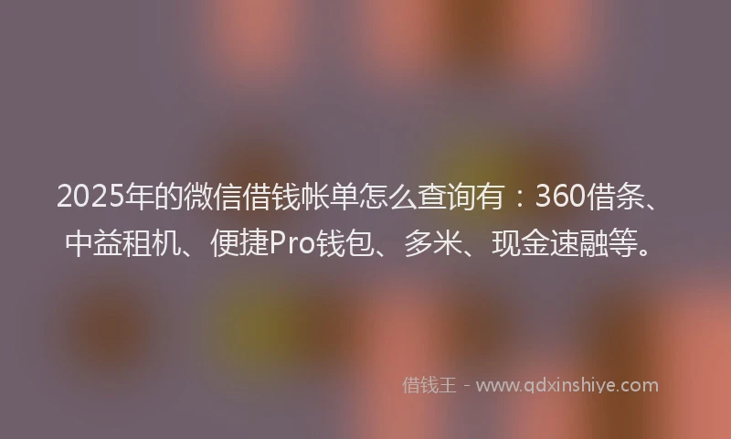 2025年的微信借钱帐单怎么查询有：360借条、中益租机、便捷Pro钱包、多米、现金速融等。