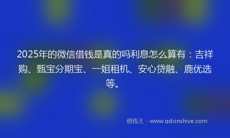 2025年的微信借钱是真的吗利息怎么算有：吉祥购、甄宝分期宝、一姐租机、安心贷融、鹿优选等。