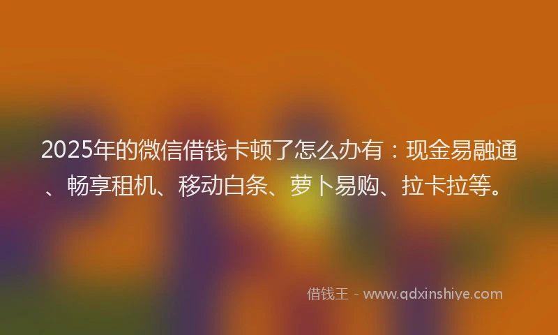 2025年的微信借钱卡顿了怎么办有：现金易融通、畅享租机、移动白条、萝卜易购、拉卡拉等。