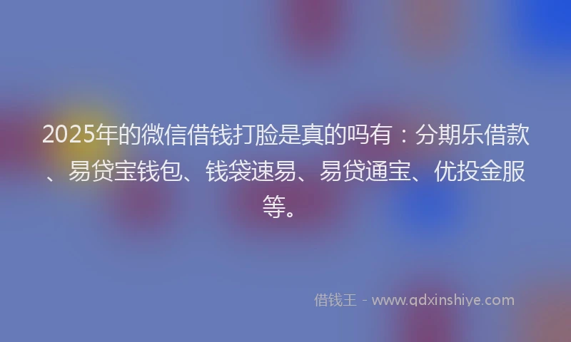 2025年的微信借钱打脸是真的吗有：分期乐借款、易贷宝钱包、钱袋速易、易贷通宝、优投金服等。