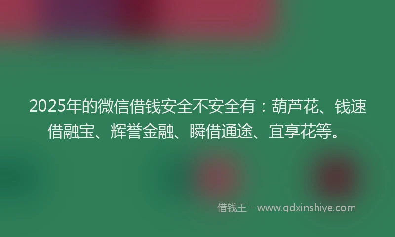 2025年的微信借钱安全不安全有：葫芦花、钱速借融宝、辉誉金融、瞬借通途、宜享花等。