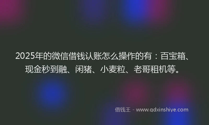 2025年的微信借钱认账怎么操作的有：百宝箱、现金秒到融、闲猪、小麦粒、老哥租机等。