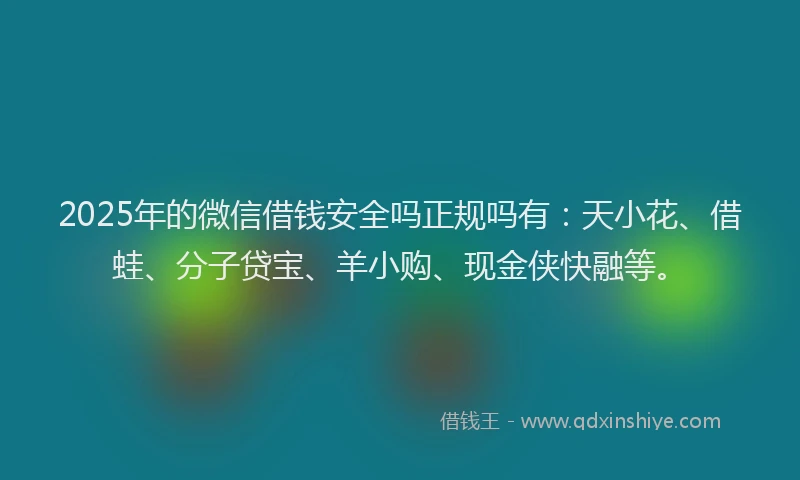 2025年的微信借钱安全吗正规吗有：天小花、借蛙、分子贷宝、羊小购、现金侠快融等。