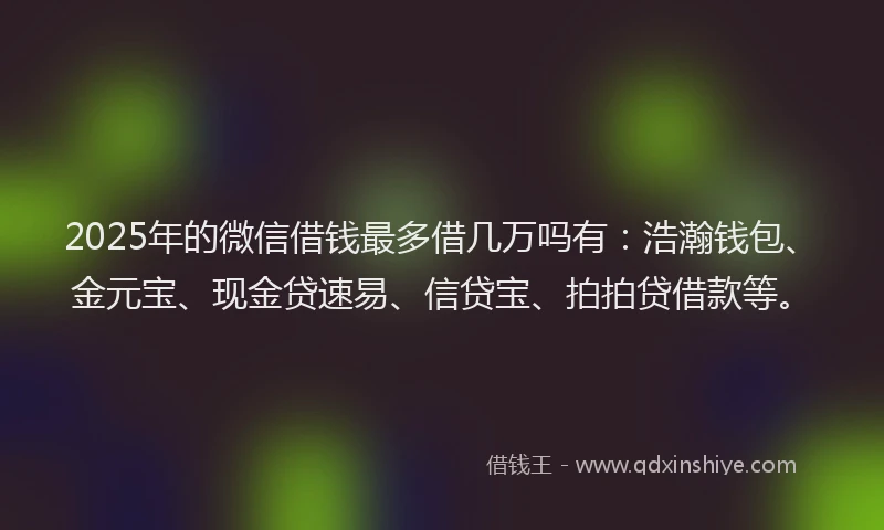 2025年的微信借钱最多借几万吗有：浩瀚钱包、金元宝、现金贷速易、信贷宝、拍拍贷借款等。