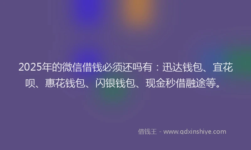 2025年的微信借钱必须还吗有：迅达钱包、宜花呗、惠花钱包、闪银钱包、现金秒借融途等。