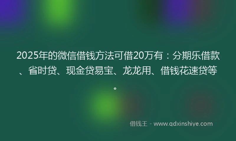 2025年的微信借钱方法可借20万有：分期乐借款、省时贷、现金贷易宝、龙龙用、借钱花速贷等。