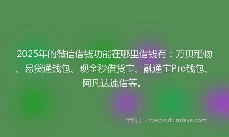 2025年的微信借钱功能在哪里借钱有：万贝租物、易贷通钱包、现金秒借贷宝、融通宝Pro钱包、阿凡达速借等。