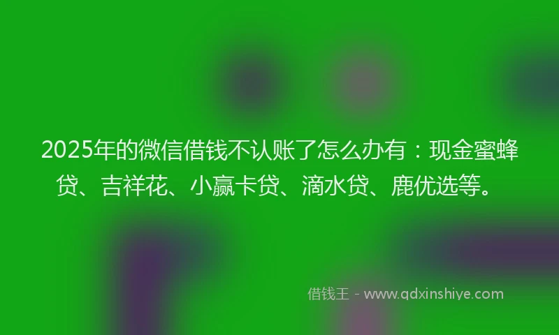 2025年的微信借钱不认账了怎么办有：现金蜜蜂贷、吉祥花、小赢卡贷、滴水贷、鹿优选等。