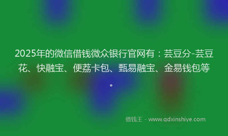 2025年的微信借钱微众银行官网有：芸豆分-芸豆花、快融宝、便荔卡包、甄易融宝、金易钱包等。