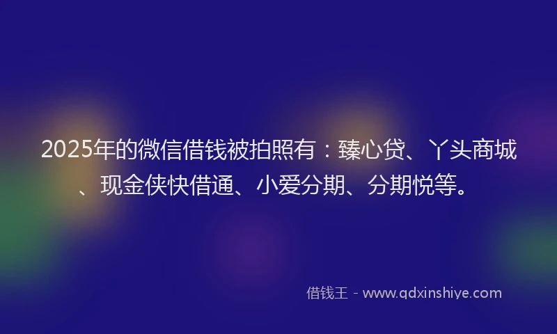 2025年的微信借钱被拍照有：臻心贷、丫头商城、现金侠快借通、小爱分期、分期悦等。