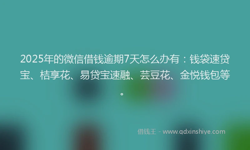 2025年的微信借钱逾期7天怎么办有：钱袋速贷宝、桔享花、易贷宝速融、芸豆花、金悦钱包等。