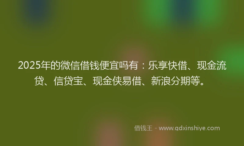 2025年的微信借钱便宜吗有：乐享快借、现金流贷、信贷宝、现金侠易借、新浪分期等。