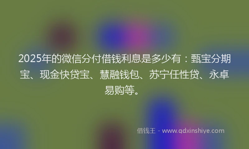 2025年的微信分付借钱利息是多少有：甄宝分期宝、现金快贷宝、慧融钱包、苏宁任性贷、永卓易购等。