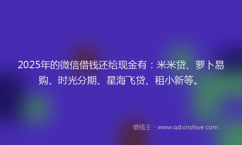 2025年的微信借钱还给现金有：米米贷、萝卜易购、时光分期、星海飞贷、租小新等。
