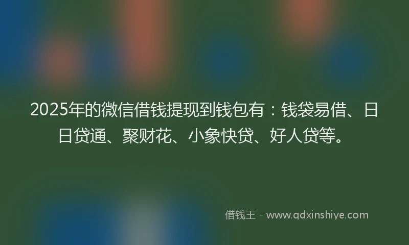 2025年的微信借钱提现到钱包有：钱袋易借、日日贷通、聚财花、小象快贷、好人贷等。