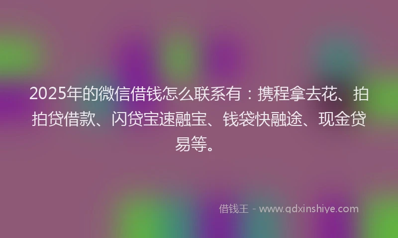 2025年的微信借钱怎么联系有：携程拿去花、拍拍贷借款、闪贷宝速融宝、钱袋快融途、现金贷易等。