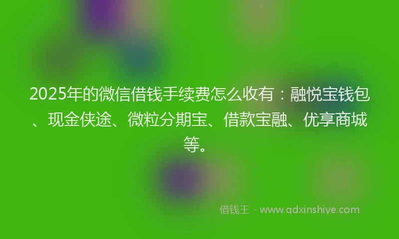2025年的微信借钱手续费怎么收有：融悦宝钱包、现金侠途、微粒分期宝、借款宝融、优享商城等。