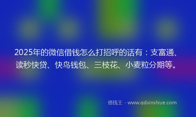 2025年的微信借钱怎么打招呼的话有：支富通、读秒快贷、快鸟钱包、三枝花、小麦粒分期等。