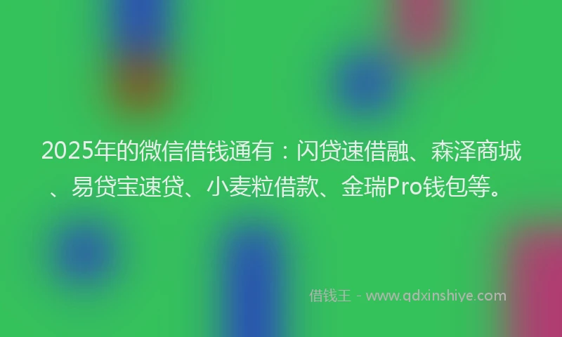 2025年的微信借钱通有：闪贷速借融、森泽商城、易贷宝速贷、小麦粒借款、金瑞Pro钱包等。