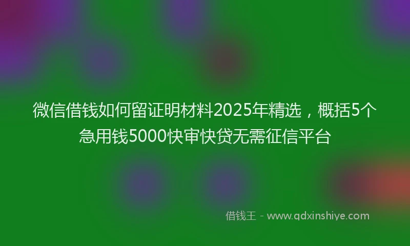 微信借钱如何留证明材料2025年精选，概括5个急用钱5000快审快贷无需征信平台