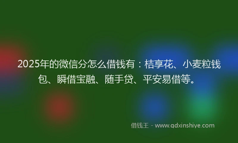 2025年的微信分怎么借钱有：桔享花、小麦粒钱包、瞬借宝融、随手贷、平安易借等。